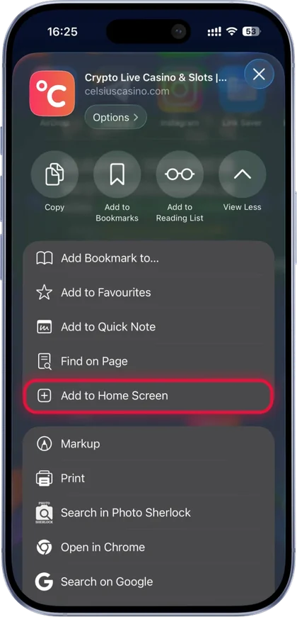 Celsius Casino app on iPhone, step 2