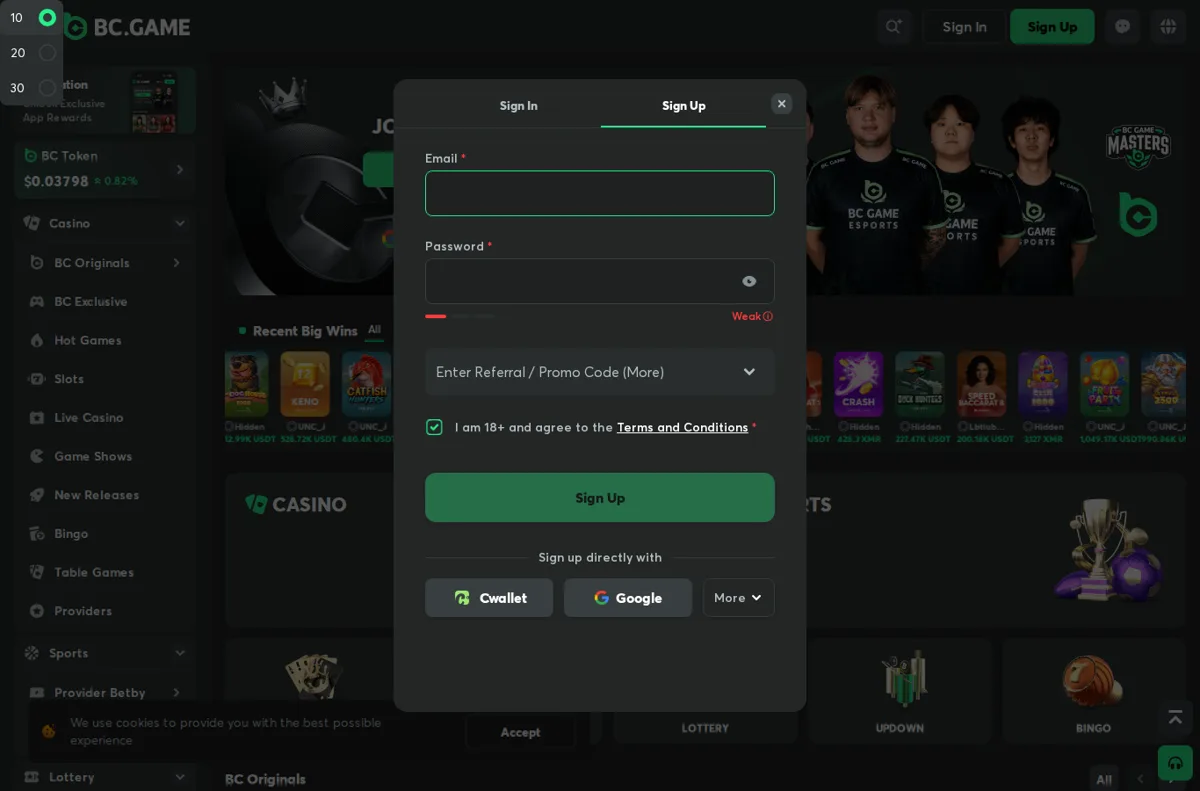 BC.Game landing page for Canadian players, October 2026