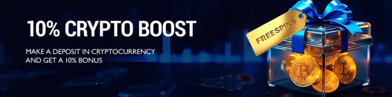 FairPari 10% Crypto Boost banner: deposit in cryptocurrency and get a 10% bonus