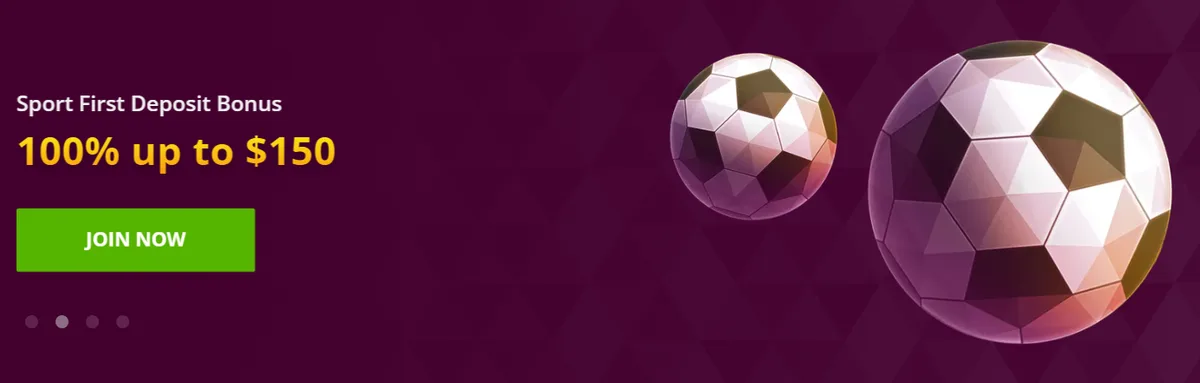 Malina Casino Sport First Deposit Bonus banner: 100% up to $150