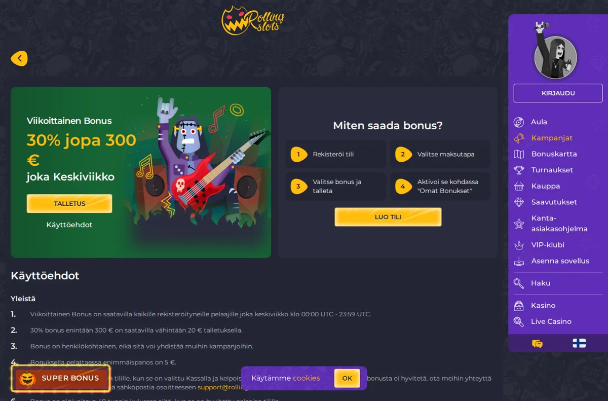 Rolling Slots landing page for Canadian players, October 2026