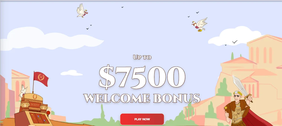 Slots Empire homepage banner: Up to $7500 Welcome Bonus