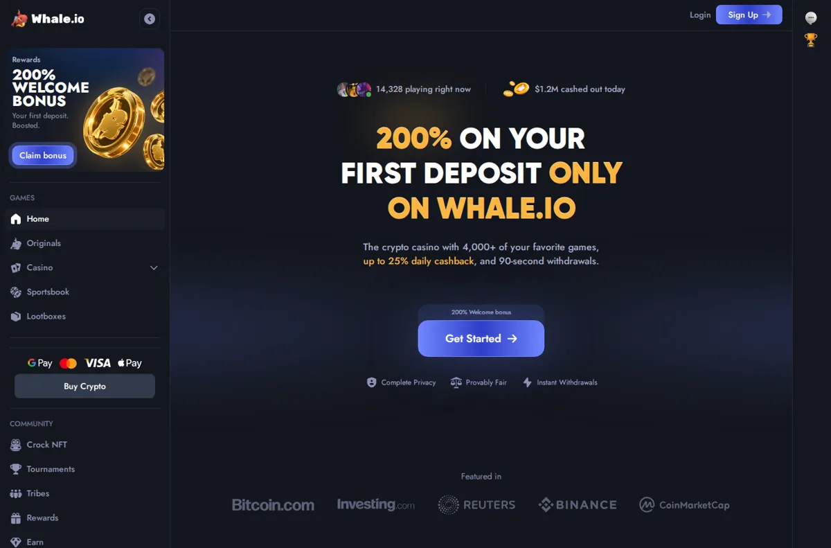 Whale.io landing page for Canadian players, October 2026